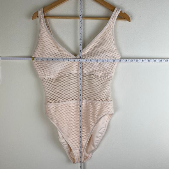Sanctuary Mesh One Piece Swimsuit Size L Light Sand Ecru Scoop Neck Anthopologie - Picture 10 of 10